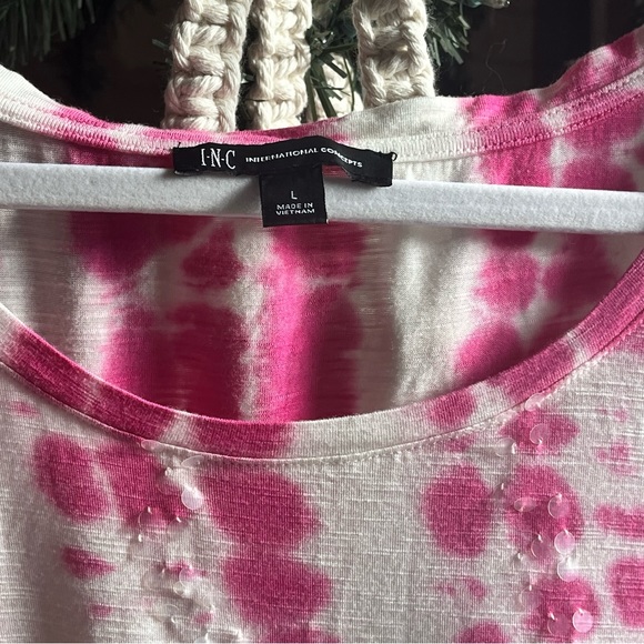 INC International Concepts Pink & white tie-dyed T-shirt with sequins | L - Picture 5 of 6